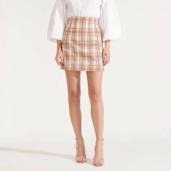 Veronica Beard Roman Plaid Mini Skirt Orange Ivory Preppy Academia SZ 8 - Picture 5 of 7